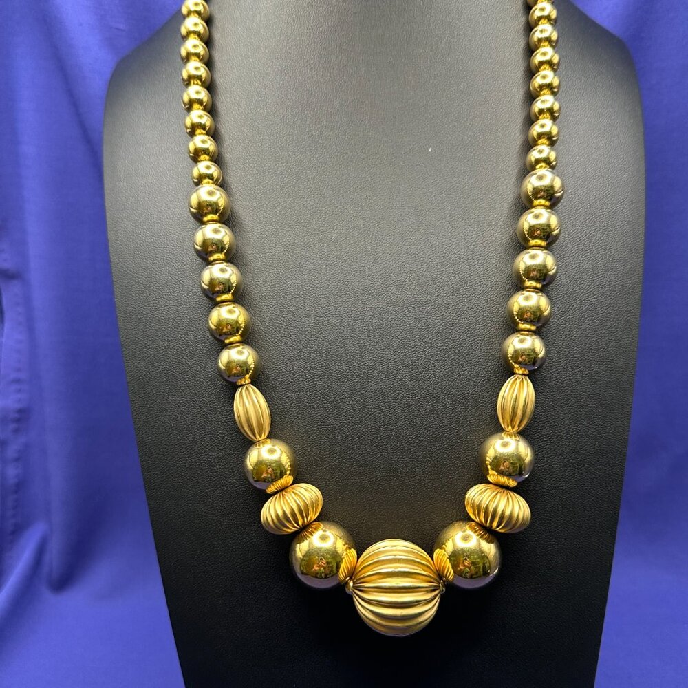 VTG Napier Chunky Gold-Tone Bead Necklace 1980s - Picture 4 of 14